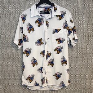 Just Attitude Button-Down Shirt – Skull & Butterfly Print – Men’s Short Sleeve L